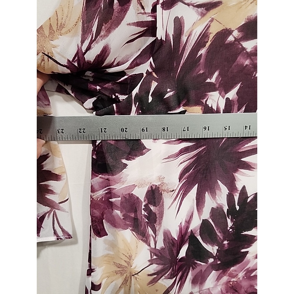 Calvin Klein Blouse Womens L Purple Floral Sheer Slip-in 3/4‎ Sleeve Tropical - Picture 8 of 10